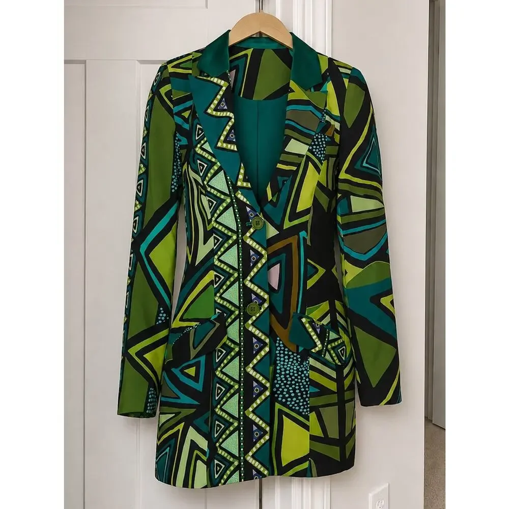 Kahindo Green Tuxedo Jacket Wearable Art Gallerycore Blazer Mini Dress, S EUC